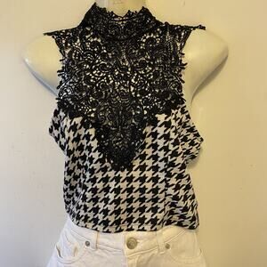 Vintage 90s OBOE White Black Lace Halter Tank Top Whimsigoth Grunge USA Sz Small